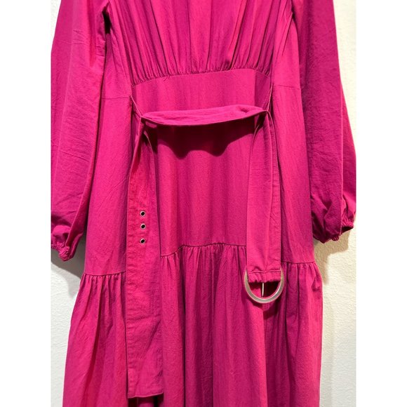 Free People S Kendra belted button front long sleeve Midi Dress in Pink - Picture 8 of 15